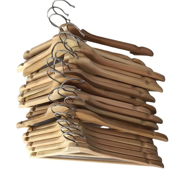 Solid Wood Hangers, Natural Tan Brown Set of 15 Hangers - Picture 2 of 5